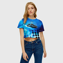 Футболка 3D укороченная женская Синий Ретро-автомобиль, цвет: 3D-принт — фото 2
