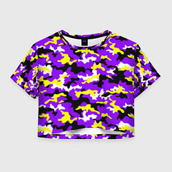 Футболка 3D укороченная женская Камуфляж Фиолетово-Жёлтый, цвет: 3D-принт