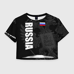 Футболка 3D укороченная женская RUSSIA - BLACK EDITION, цвет: 3D-принт