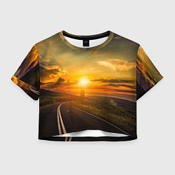 Футболка 3D укороченная женская Закат у океана, цвет: 3D-принт