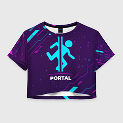 Футболка 3D укороченная женская Символ Portal в неоновых цветах на темном фоне, цвет: 3D-принт