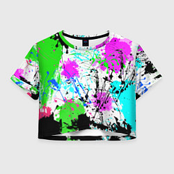Футболка 3D укороченная женская Неоновые разноцветные пятна и брызги красок, цвет: 3D-принт