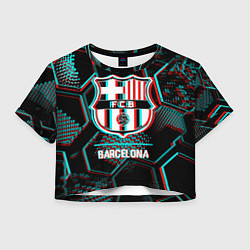Женский топ Barcelona FC в стиле Glitch на темном фоне