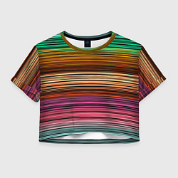 Футболка 3D укороченная женская Multicolored thin stripes Разноцветные полосы, цвет: 3D-принт