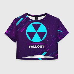 Футболка 3D укороченная женская Символ Fallout в неоновых цветах на темном фоне, цвет: 3D-принт