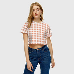 Футболка 3D укороченная женская Light beige plaid fashionable checkered pattern, цвет: 3D-принт — фото 2