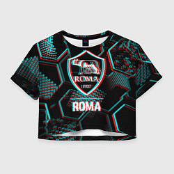 Женский топ Roma FC в стиле Glitch на темном фоне