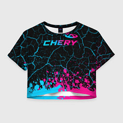 Футболка 3D укороченная женская Chery - neon gradient: символ сверху, цвет: 3D-принт
