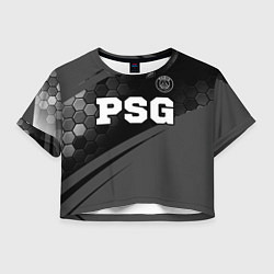 Футболка 3D укороченная женская PSG sport на темном фоне: символ сверху, цвет: 3D-принт
