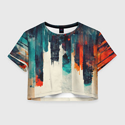 Футболка 3D укороченная женская Красочные полосы в стиле гранж, цвет: 3D-принт