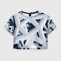 Футболка 3D укороченная женская Абстрактное множество металлический пластин, цвет: 3D-принт