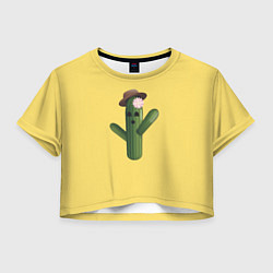 Футболка 3D укороченная женская Кактус с шляпой, цвет: 3D-принт