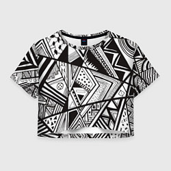 Футболка 3D укороченная женская Черно белый узор, цвет: 3D-принт