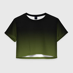 Футболка 3D укороченная женская Черный и хвойный зеленый градиент, цвет: 3D-принт