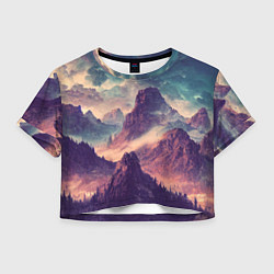 Футболка 3D укороченная женская В горах Вечерний пейзаж, цвет: 3D-принт