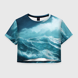 Футболка 3D укороченная женская Буря в море, цвет: 3D-принт
