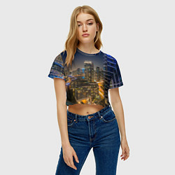 Футболка 3D укороченная женская Ночной красочный город, цвет: 3D-принт — фото 2