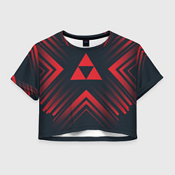 Футболка 3D укороченная женская Красный символ Zelda на темном фоне со стрелками, цвет: 3D-принт