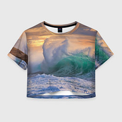 Футболка 3D укороченная женская Штормовая волна, накатывающая на берег, цвет: 3D-принт