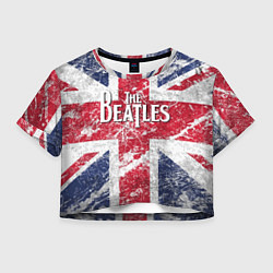 Футболка 3D укороченная женская The Beatles - лого на фоне флага Великобритании, цвет: 3D-принт