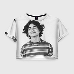 Футболка 3D укороченная женская Timothee Chalamet black white photo, цвет: 3D-принт