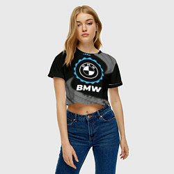 Футболка 3D укороченная женская BMW в стиле Top Gear со следами шин на фоне, цвет: 3D-принт — фото 2