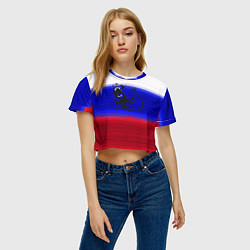 Футболка 3D укороченная женская Флаг России с медведем, цвет: 3D-принт — фото 2