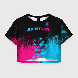 Футболка 3D укороченная женская AC Milan - neon gradient: символ сверху, цвет: 3D-принт