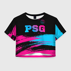 Футболка 3D укороченная женская PSG - neon gradient: символ сверху, цвет: 3D-принт