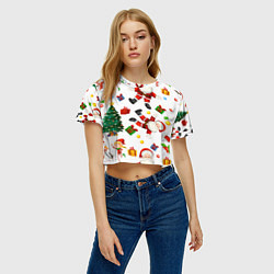 Футболка 3D укороченная женская Танцы с Сантой возле ёлки, цвет: 3D-принт — фото 2