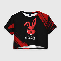 Футболка 3D укороченная женская Кролик 2023 суровый, цвет: 3D-принт