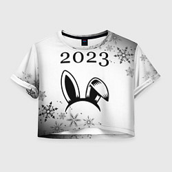 Футболка 3D укороченная женская Кролик 2023 ободок на светлом, цвет: 3D-принт