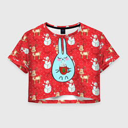 Футболка 3D укороченная женская Кролик с кофе, цвет: 3D-принт