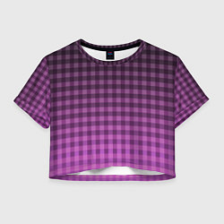 Футболка 3D укороченная женская Фиолетово-розовый клетчатый градиент, цвет: 3D-принт