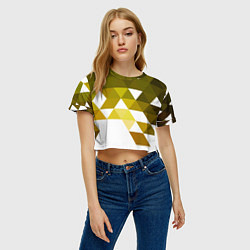 Футболка 3D укороченная женская Золотистая мозаика из ромбов, цвет: 3D-принт — фото 2