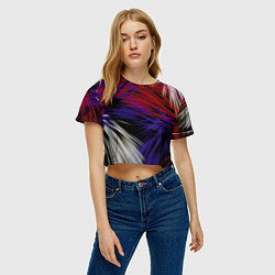 Футболка 3D укороченная женская Белые и красные лучи, цвет: 3D-принт — фото 2
