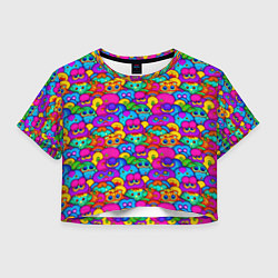 Футболка 3D укороченная женская Паттерн много Маленьких Монстров, цвет: 3D-принт
