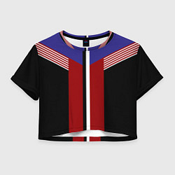 Футболка 3D укороченная женская Белые полосы на красном, цвет: 3D-принт