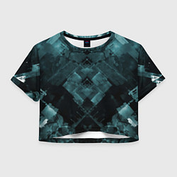 Футболка 3D укороченная женская Голубые и чёрные полоски, цвет: 3D-принт