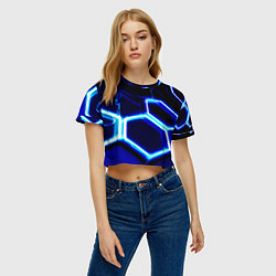 Футболка 3D укороченная женская Neon abstraction plates storm, цвет: 3D-принт — фото 2