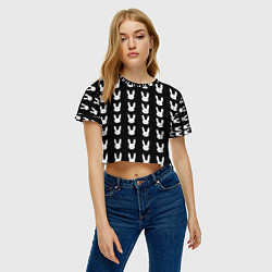 Футболка 3D укороченная женская Bunny pattern black, цвет: 3D-принт — фото 2