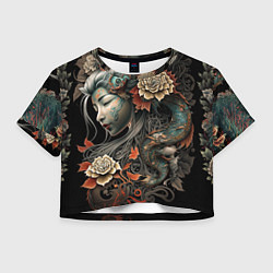 Футболка 3D укороченная женская Японская девушка Irezumi, цвет: 3D-принт