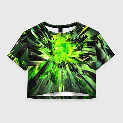 Футболка 3D укороченная женская Fractal green explosion, цвет: 3D-принт