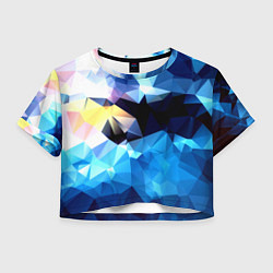 Футболка 3D укороченная женская Polygon blue abstract collection, цвет: 3D-принт