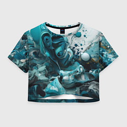 Футболка 3D укороченная женская Абстрактные голубые брызги краски, цвет: 3D-принт