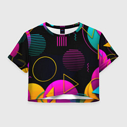 Футболка 3D укороченная женская Геометрия ретро стиль, цвет: 3D-принт