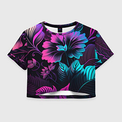 Футболка 3D укороченная женская Неоновый цветок, цвет: 3D-принт