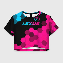 Футболка 3D укороченная женская Lexus - neon gradient: символ сверху, цвет: 3D-принт