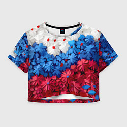 Футболка 3D укороченная женская Флаг РФ из цветов, цвет: 3D-принт
