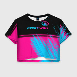 Футболка 3D укороченная женская Great Wall - neon gradient: символ сверху, цвет: 3D-принт